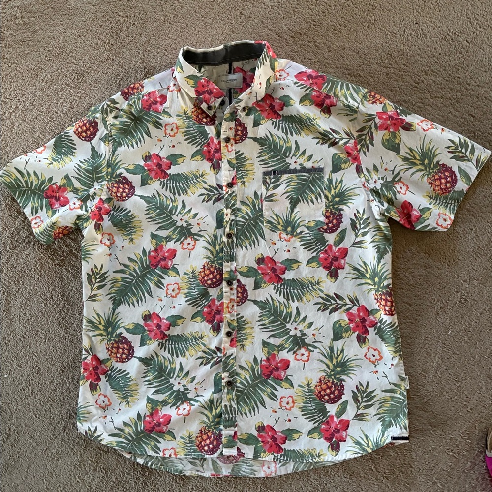 Men’s 7 Diamonds Hawaiian Shirt Pineapple, floral Leaf design Size XL